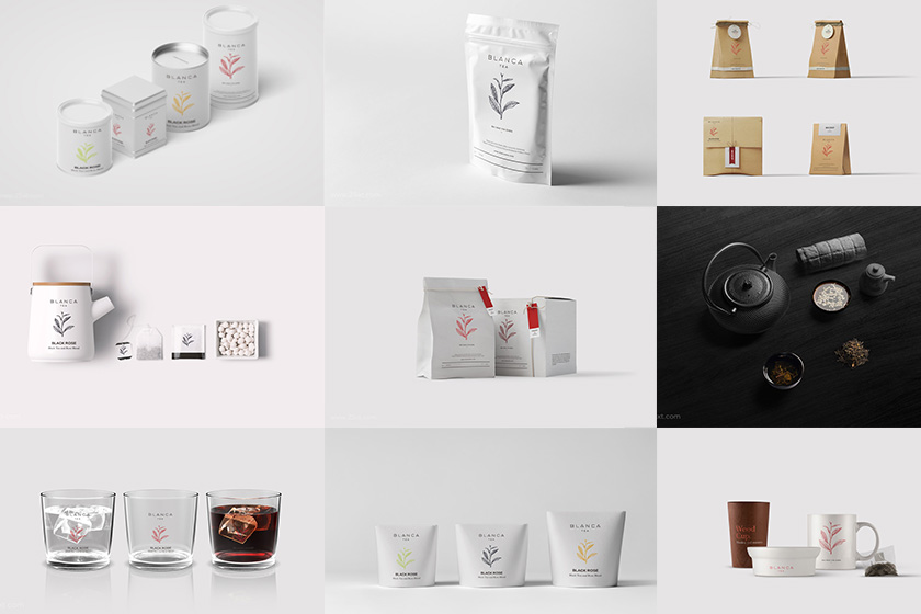 31个高档茶叶品牌VI包装设计展示样机PSD素材